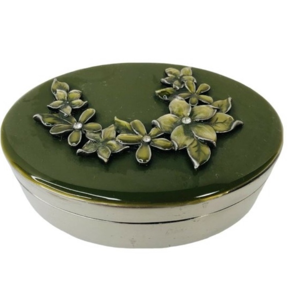 Pottery Barn Metal Oval Trinket Jewelry Box Enamel